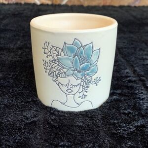 Novelty Elegant Ivory and Blue Succulent Art Planter